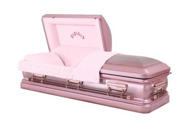 Pink Velvet Metal Coffin Urn Shaped 18 Gauge Steel, Natural Brushed Light MC10